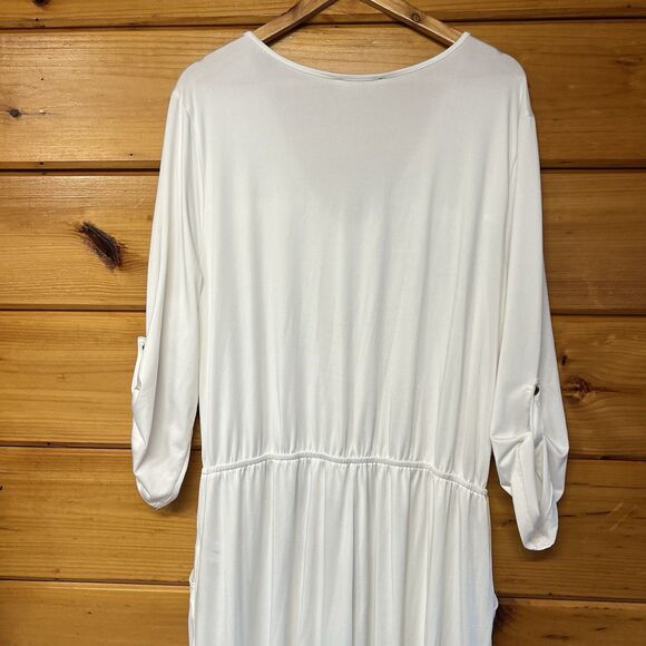 Stretchy Ups & Downs 3/4 Roll Tab Sleeve White Jumpsuit Zippered Front - Size 3X - Picture 4 of 4